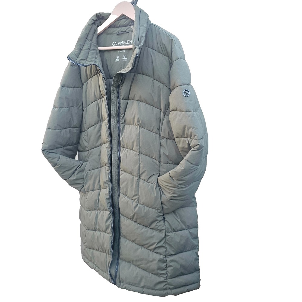 Calvin Klein Puffer Coat Mid Length Olive Green Sorona Aura Water Resistant 2XL - Picture 7 of 14